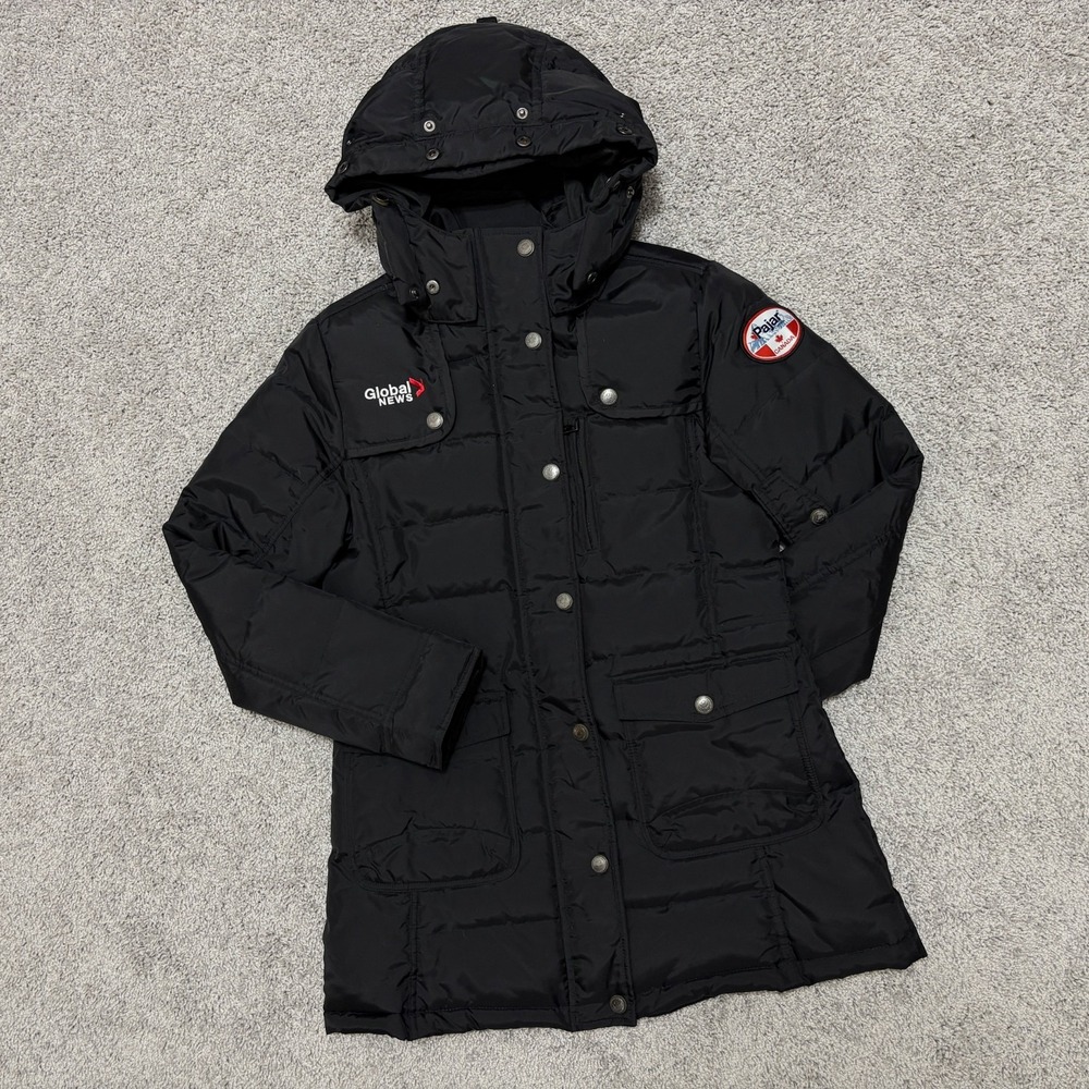 PAJAR Down Coat Puffer Jacket Hooded Pockets Global News Black Womens Medium